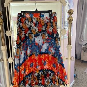 Ruby Rd. A-Line Skirt - Red, Blue, Orange Floral